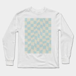 Groovy Waves and Squares - White and Blue Long Sleeve T-Shirt